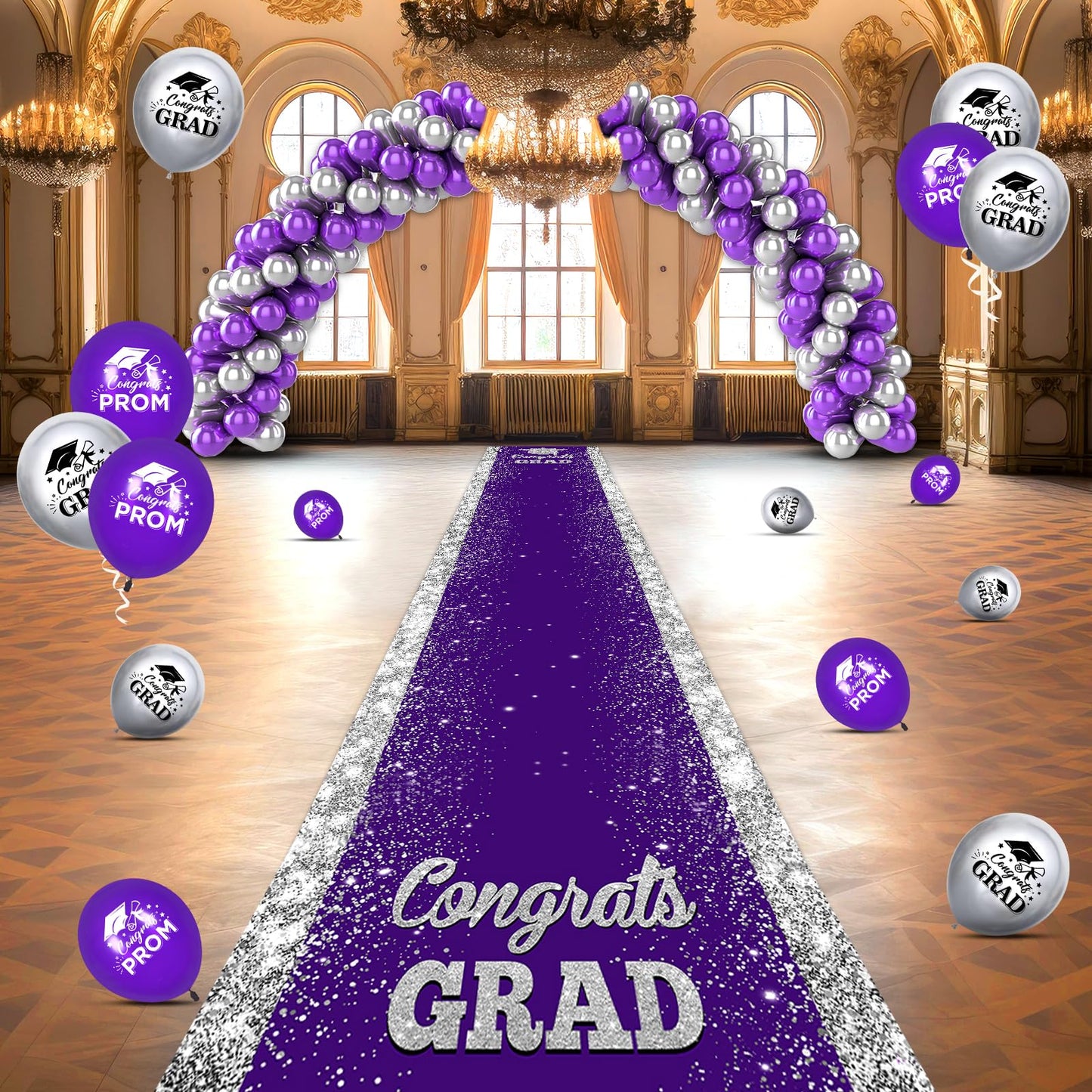 Purple Carpet Runner for Party, 10 x 2.6ft, Purple Graduation Prom Decorations Polyester Fabric Runway Rug for Prom Party Decor Aisle Runner for High School College Scholar Graduation Ceremony