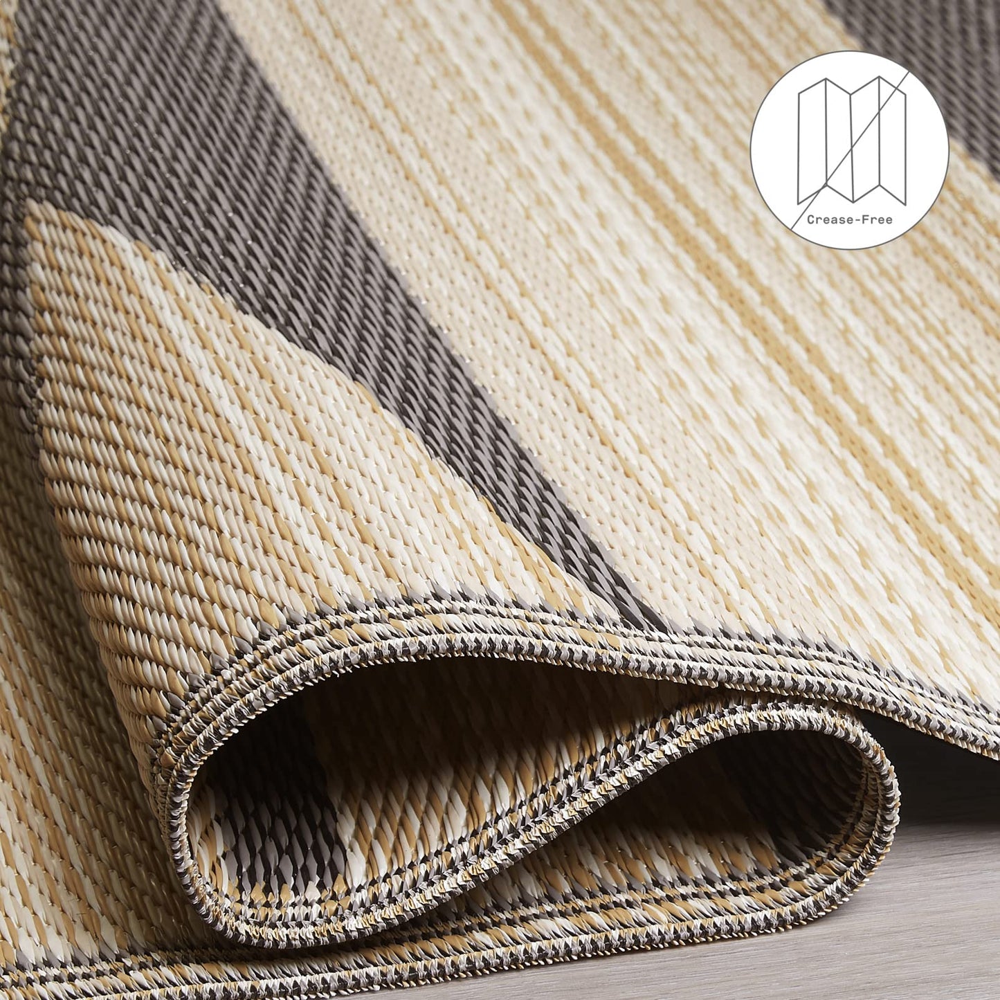 Fab Habitat Outdoor Rug - Waterproof, Fade Resistant, Crease-Free - Premium Recycled Plastic - Geometric Tribal - Patio, Deck, Porch, Balcony, Laundry Room - Cairo - Natural & Black - 4 x 6 ft