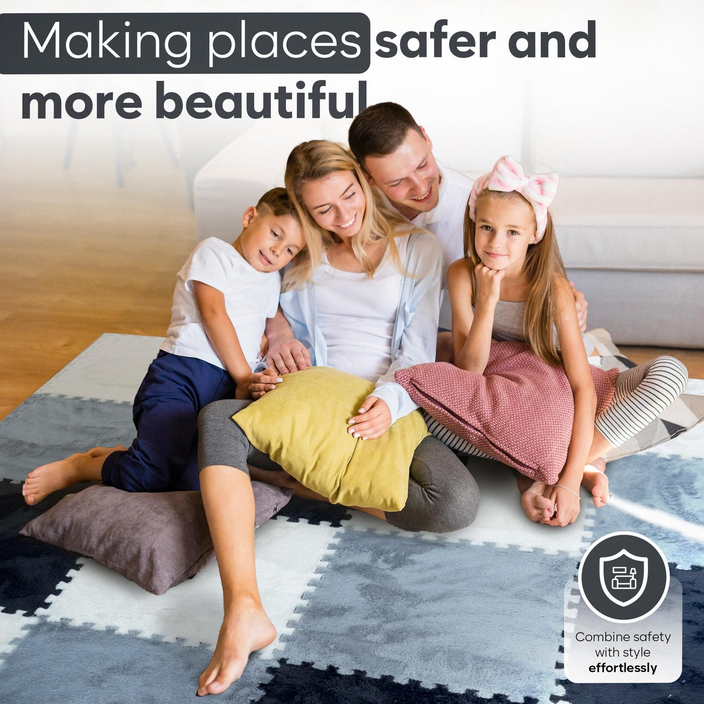 Puzzle Carpet Squares - Large 16 Piece Interlocking Carpet Tiles, Thick Padded Squares for Baby Play Mats & Flooring Tile with Cushions, Playroom & Classroom Rug, EVA Soft Attached Plush Playmats