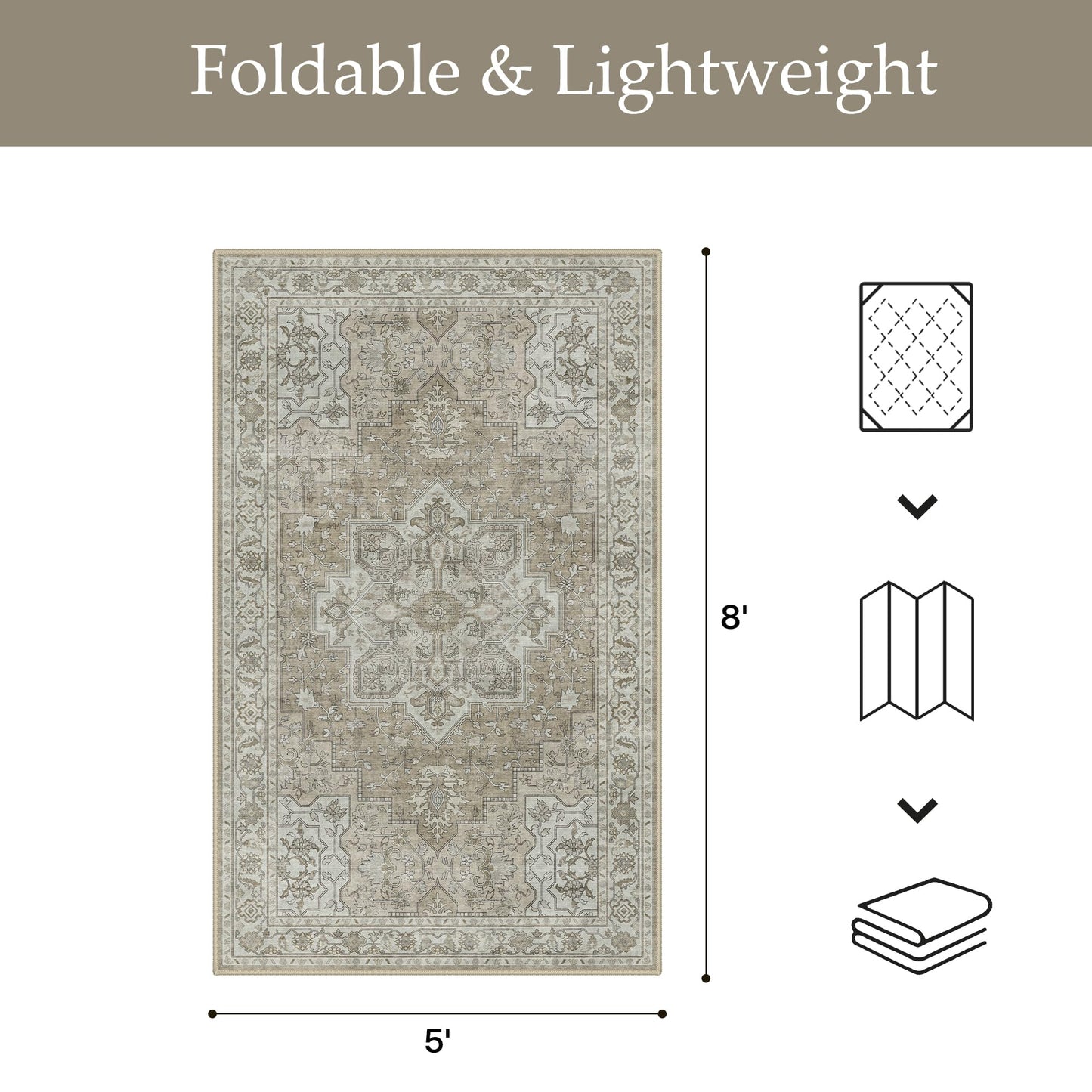 GENIMO Outdoor & Indoor Area Rug 5'x8', Waterproof, Non-Shedding, Easy Cleaning, Boho Mat for Patio, Living Room, Balcony, Dining Room, RV, Deck, Bedroom, Camping, Outside Carpet,Coffee Beige