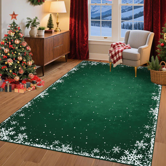 Christmas Bedroom Area Rug 4x6 Indoor Xmas Area Rugs Non-Slip Low Pile Christmas Decorative Area Rug Boho Snowflake Throw Carpet Washable Rugs for Bedroom Living Room Kitchen Nursery, Green