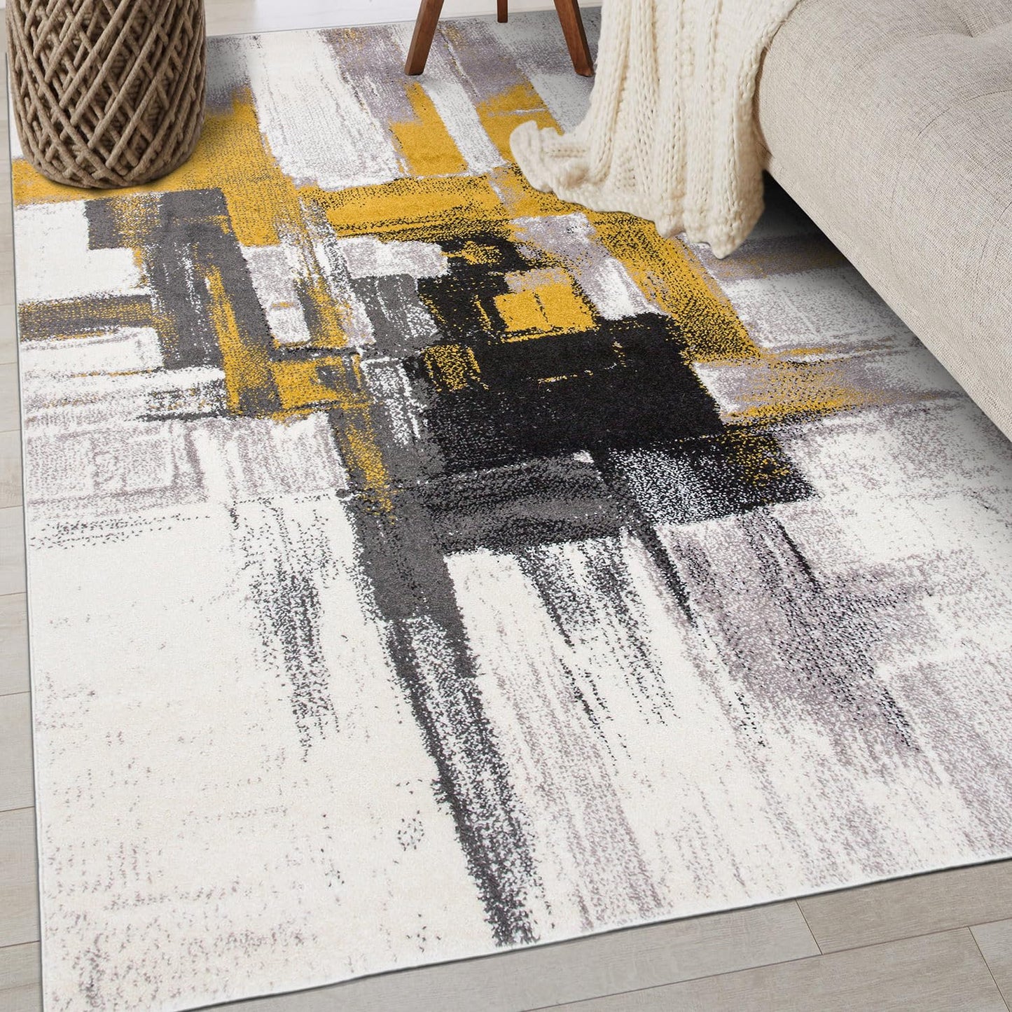 Rugshop Gold Modern Abstract Area Rug — Non-Shedding for Living Room, Bedroom and Dining Room 5' x 7'