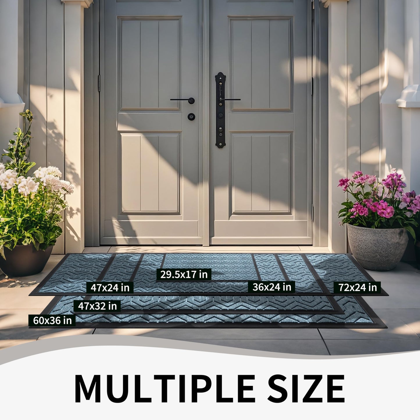 Yimobra Front Door Mat Outside Entrance 29.5x17, Waterproof Heavy Duty Outdoor Mats for Front Door, Non Slip Rubber Entry Mat for Garage Patio Indoor, Mix Blue