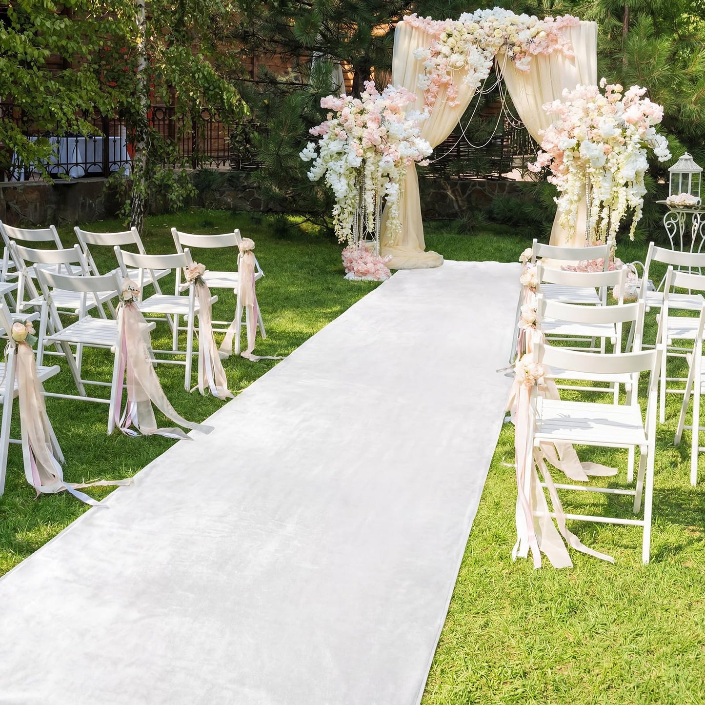 Breling White Wedding Aisle Runner 2.5ft x 30ft Outdoor Velvet Aisle Runner for Wedding Ceremony with Carpet Tapes Velvet Fabric Floor Rugs Accessories for Birthday Party Events Bridal Walkway Rug