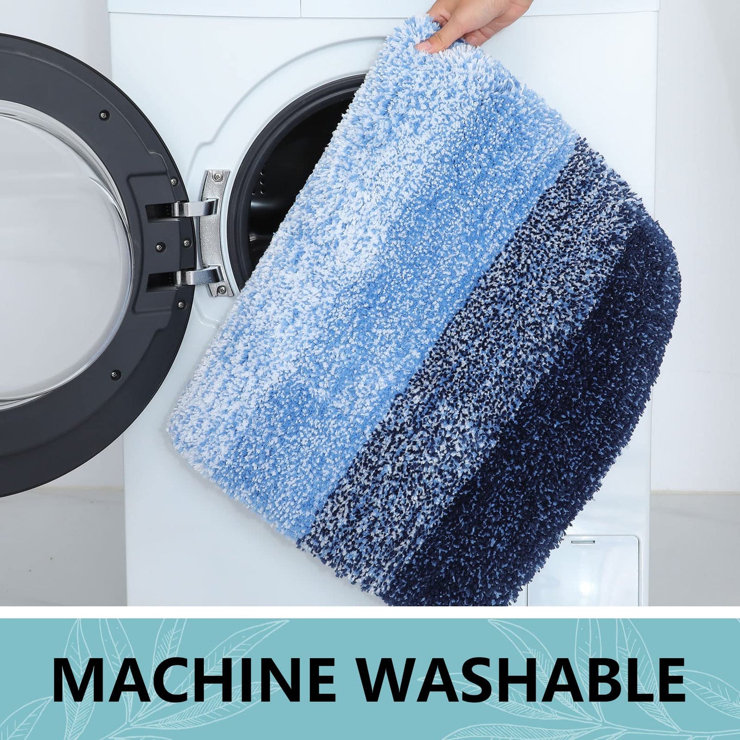 Arotive Microfiber Bathroom Rugs, Shaggy Soft and Absorbent Bath Rug, Non-Slip, Thick Plush Machine Washable Dry Bath Mats for Bathroom, Tub and Shower, 24x16, Blue, Rectangular