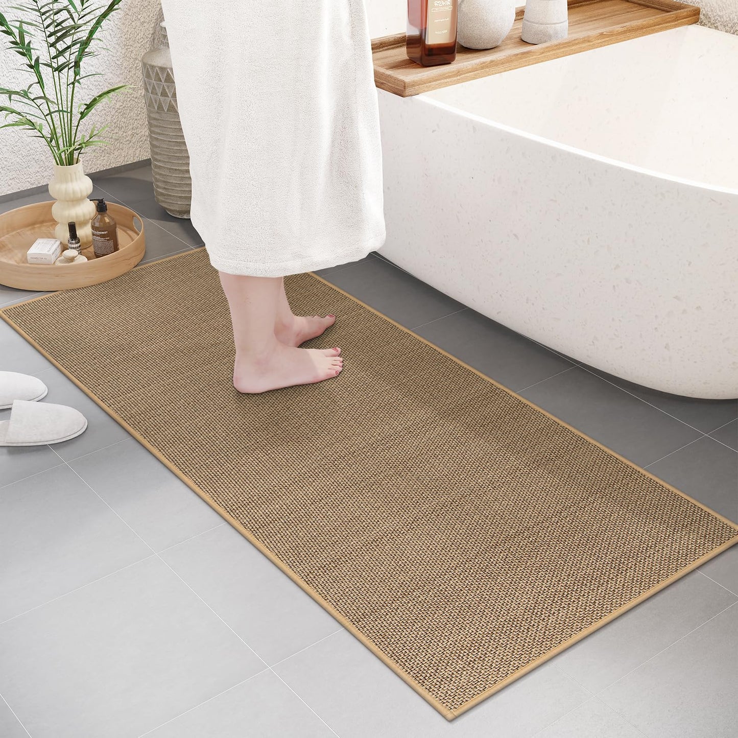 Lahome Noe Farmhouse Kitchen Runner, 2x5 Entryway Runner Rug Non Slip for Entryway Indoor Washable Carpet for Hallway Neutral Rug Runner Kitchen Mats for Floor Entry Bathroom, Beige