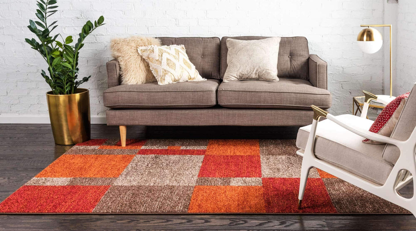 Unique Loom Autumn Collection Modern Contemporary Casual Abstract Area Rug, 5' 3" x 8', Multi/Dark Brown