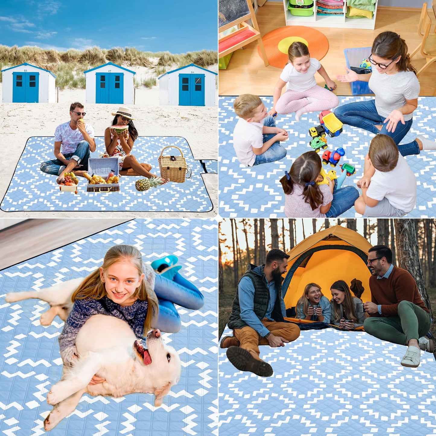 BGJOY Large Picnic Blanket Beach Blanket Waterproof Sandproof Outdoor Blanket Foldable Beach Mat Sandfree Picnic Mat with Carry Strap Lightweight Beach Mat fit 2 to 4 Adults for Beach Grass Lawn Park