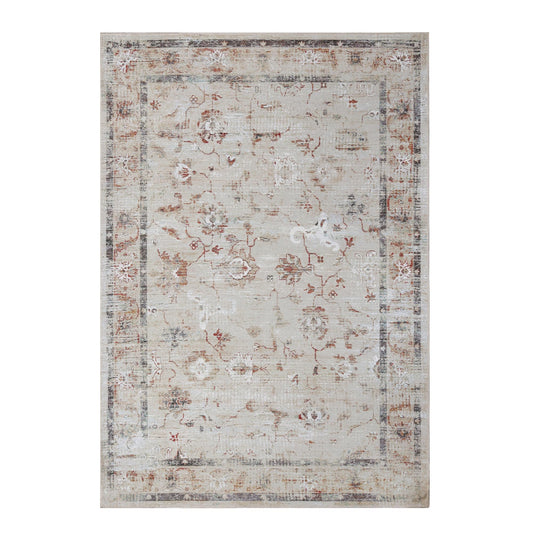 Superior Floral Scroll Washable Runner Rug, Cotton Backing, Carpet for Dining Table Mud Room, Non-Slip Rug for Hallway, Entry, Kitchen, Low Pile Area Rug, Swan Collection, 5' x 7', Ivory