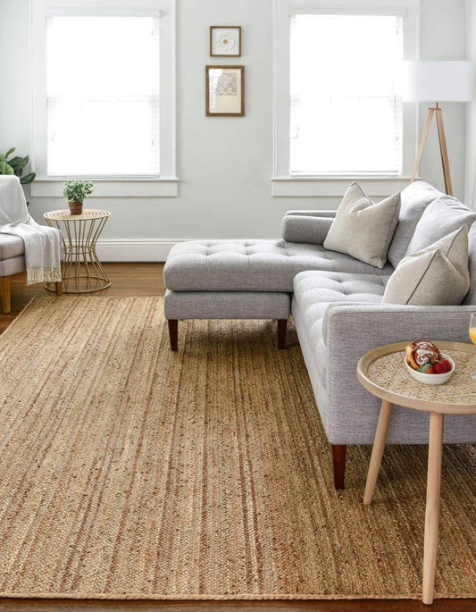 FRELISH DECOR Handwoven Jute Area Rug - 5x8 Feet Natural Yarn - Rustic Vintage Beige Braided Reversible Rectangular Rugs for Bedroom - Kitchen - Living Room - Farmhouse (5' x 8')