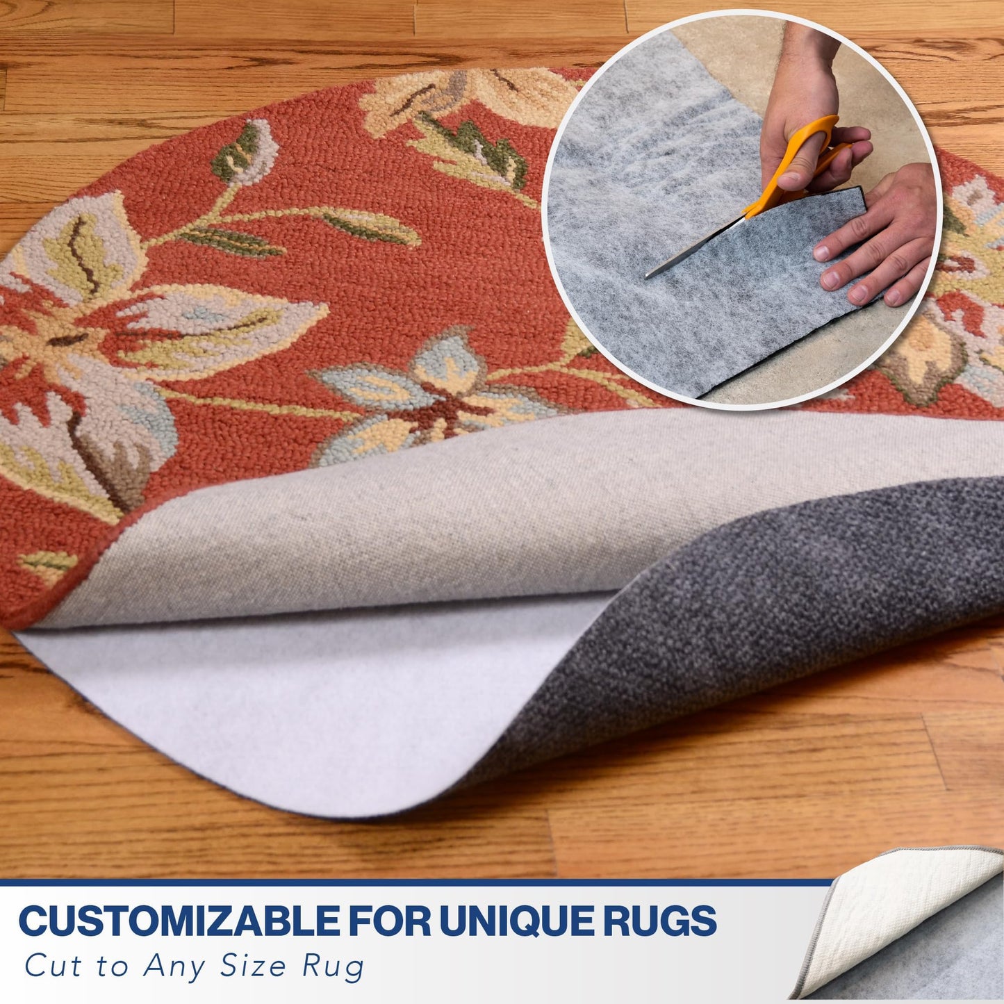 Teebaud 3' x 5' Non-Slip Rug Pad, Reversible Gripper, Non Skid Pads for Hardwood, Vinyl, Tile, Laminate Floors, Keep Area Rugs Secure, Natural Materials Safe for Indoor Flooring, ¼” Thick