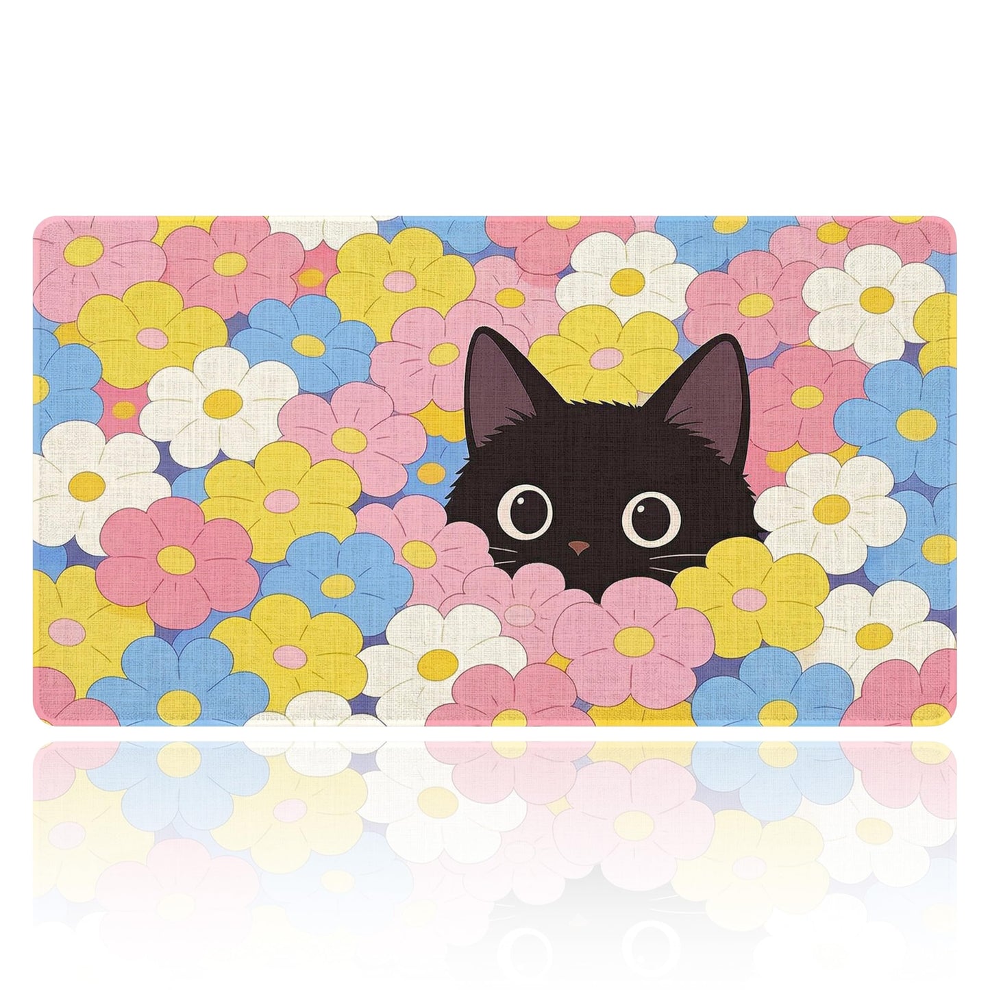 Spring Summer Doormat Black Cat Flowers Welcome Front Door Mat 30"X17"Cat Rug Non Slip Durable Indoor Outdoor for Entryway Hallway Bedroom Housewarming Gift