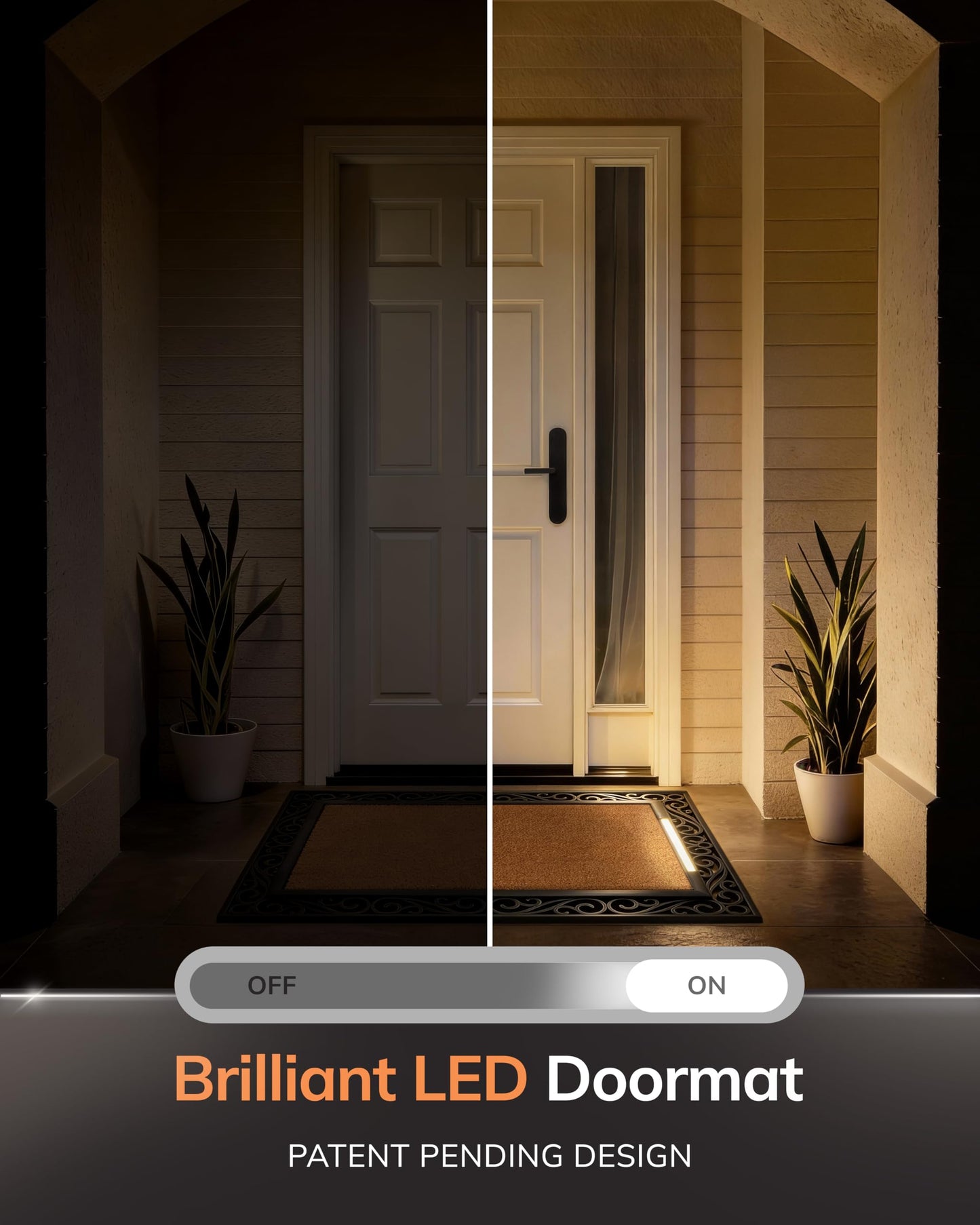 Anji Mountain BriteStep with LED Lights, Front Door Mat - Pressure-Activated Welcome Mat, All-Weather, Outdoor Doormat 18x30 Coir Insert, Wireless 3AA, Auto Shut-Off, 38x26.5in