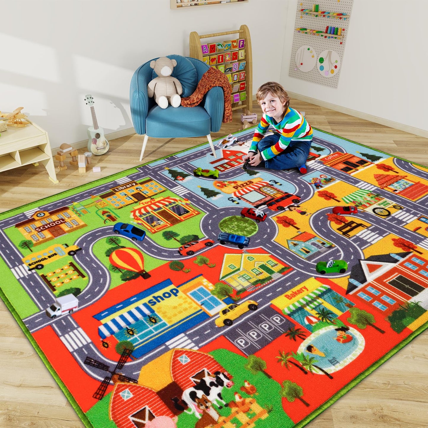 Kids Rug Carpet Car Play Mat, Non-Slip Traffic Road Rug for Kids, Extra City Map Educational Mat for Playroom Boys Bedroom Classroom (78.7X59 INCH, Four Season)