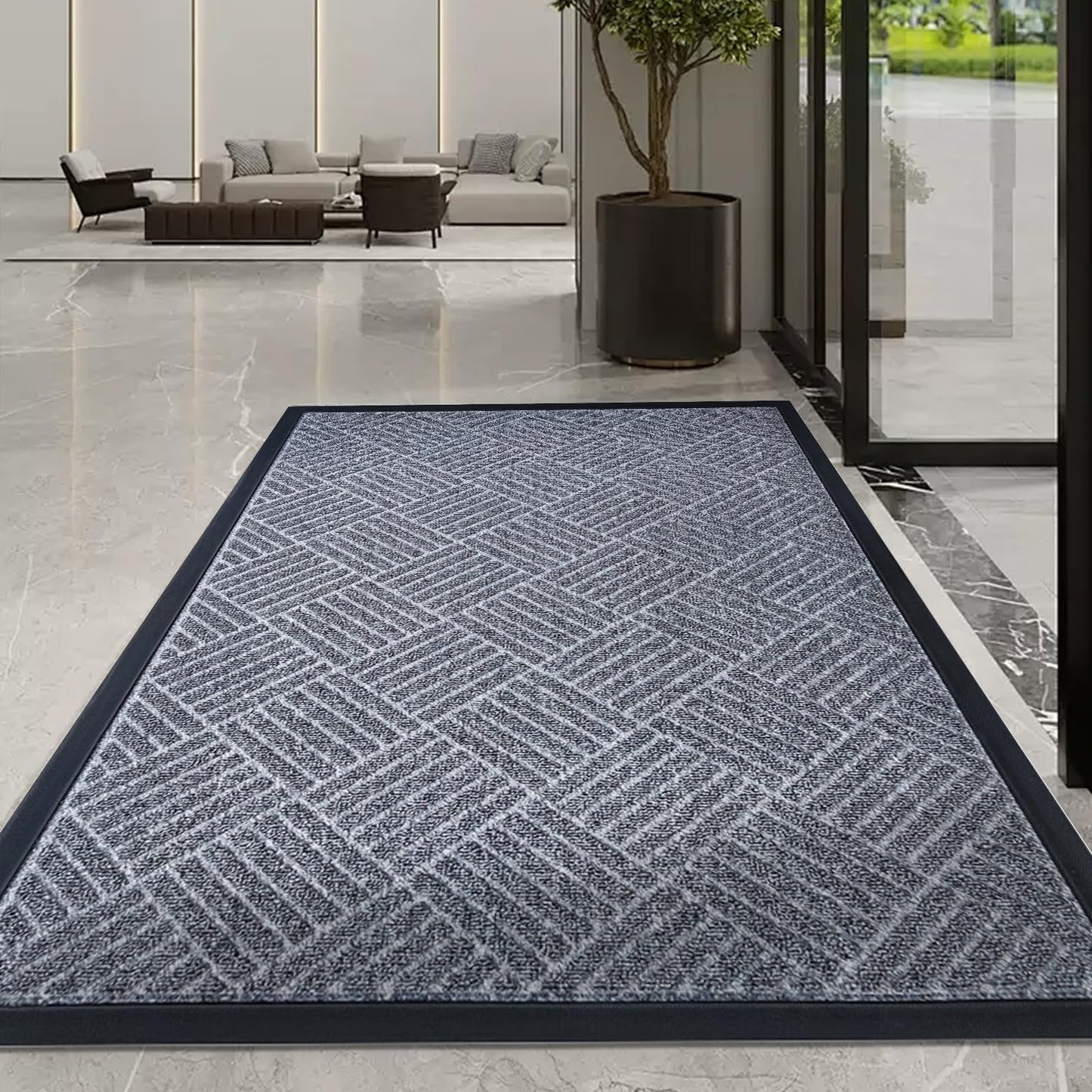 Fylyz Door Mat Outside Entrance, Durable Rubber Backing All-Season Front Door Entry Mat, Low Profile, Non-Slip and Easy Clean Indoor Door Mats for Entryway, Patio and Garage. Grey, 31"x47"