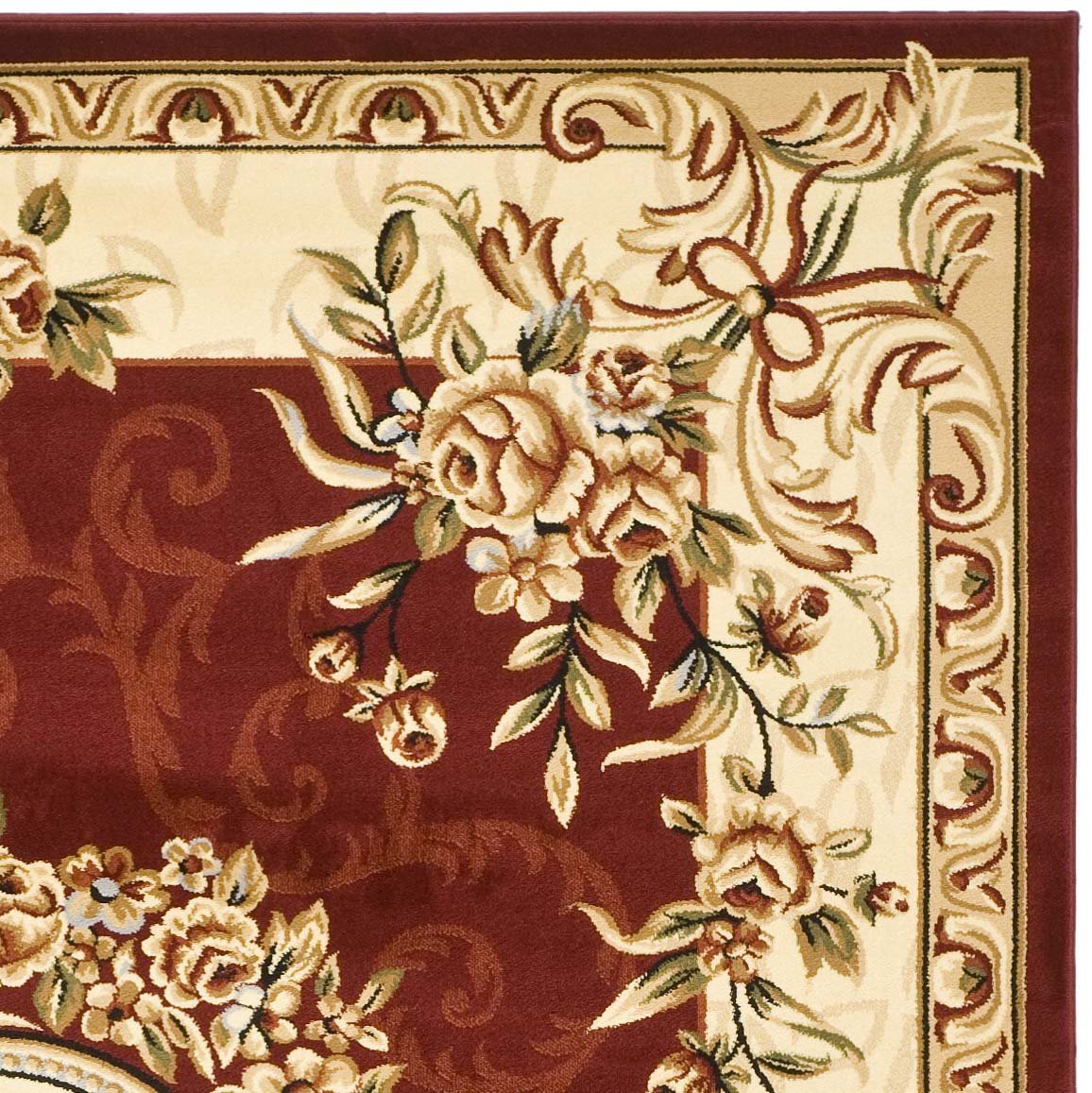 SAFAVIEH Lyndhurst Collection Area Rug - 8' x 11', Red & Ivory, Traditional European Medallion Design, Non-Shedding & Easy Care, Ideal for High Traffic Areas in Living Room, Bedroom (LNH328C)