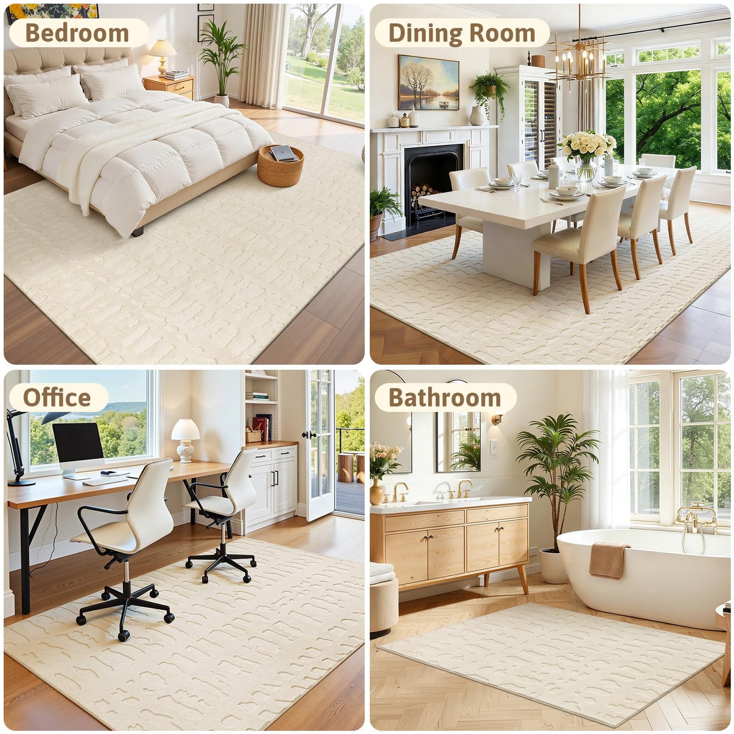 Yamaziot 4x6 Washable Area Rug, High-Low Grid Textured Living Room Rugs, Soft Fluffy Non-Slip Mats Stain Resistant Contemporary Boho Carpet for Dining Room, Kids Nursery Room, Bedroom, Office