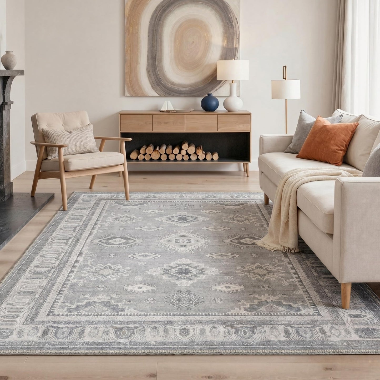 GENIMO 2x3 Entryway Rug Geometric Medallion Pattern Non Slip Backing Low Pile Indoor Doormat for Kitchen Entrance Front Door Bathroom Farmhouse Decor, Dusty Gray