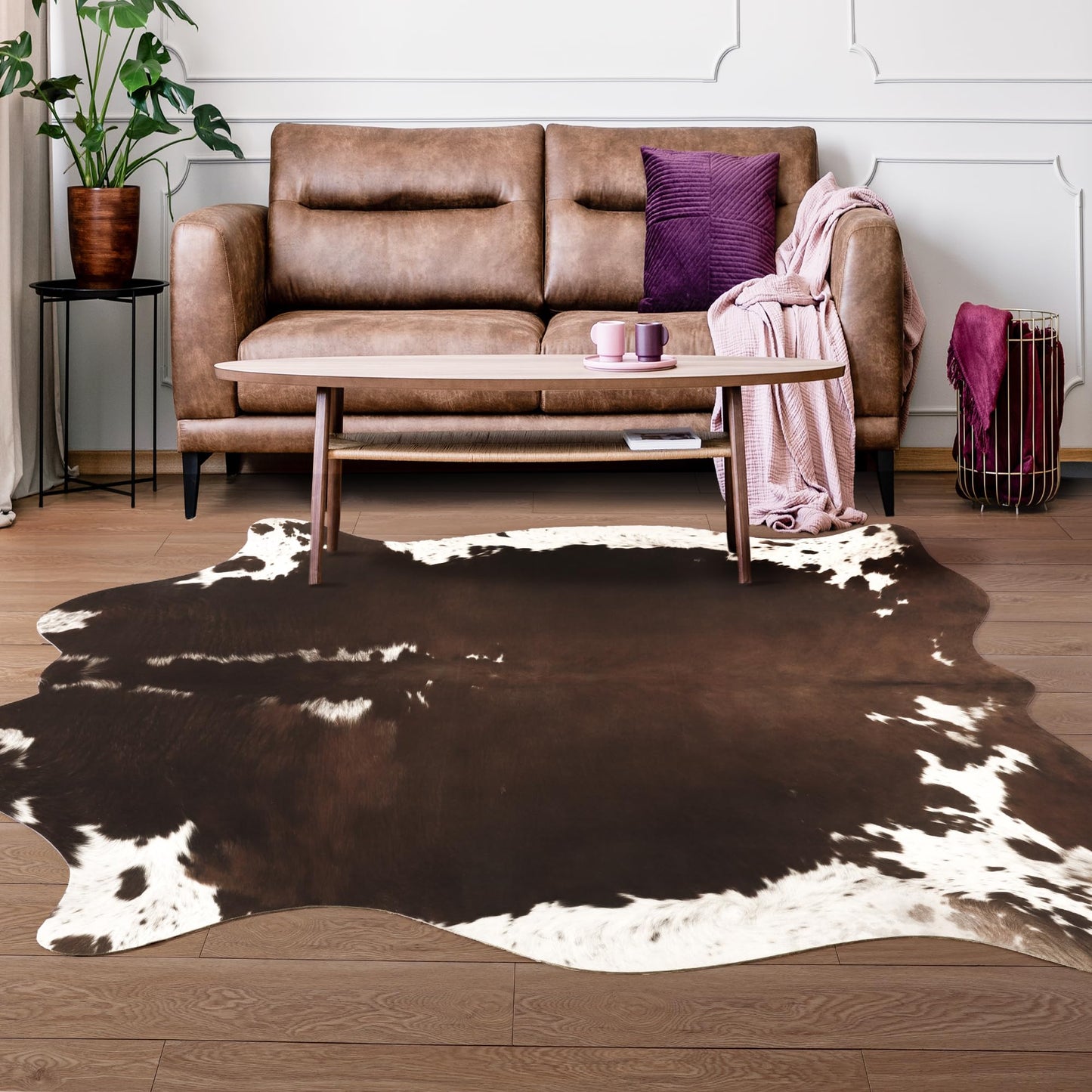Foxmas Cowhide Rug 2.3x3.6 Feet Faux Cow Rug for Living Room Bedroom, Large Cow Print Rugs Premium Animal Print Rug for Western Home Decor, Washable and Luxury Cow Hide Rug