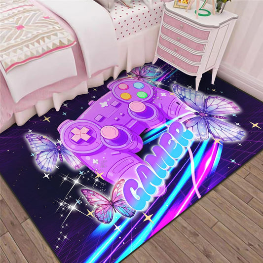 Gamer Area Rugs for Girls Bedroom, Dreamy Purple Butterfly Gaming Rug for Gamer Room, Teens Room,Girls Room, Kids Playroom, Dorm, Large Video Game Floor Mat Kids Rug Carpet for Bedroom Decor 71"x47"
