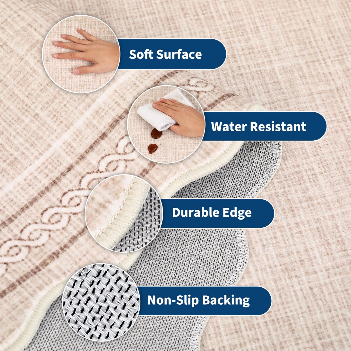 Garvee Scalloped Washable Rugs 10x14 Rug for Living Room Bedroom Rug Modern Large Area Rug Non Slip Throw Rugs Soft Low Pile Stain Resistant Carpet for Dorm Dining Room Dorm, 10'x14' Beige