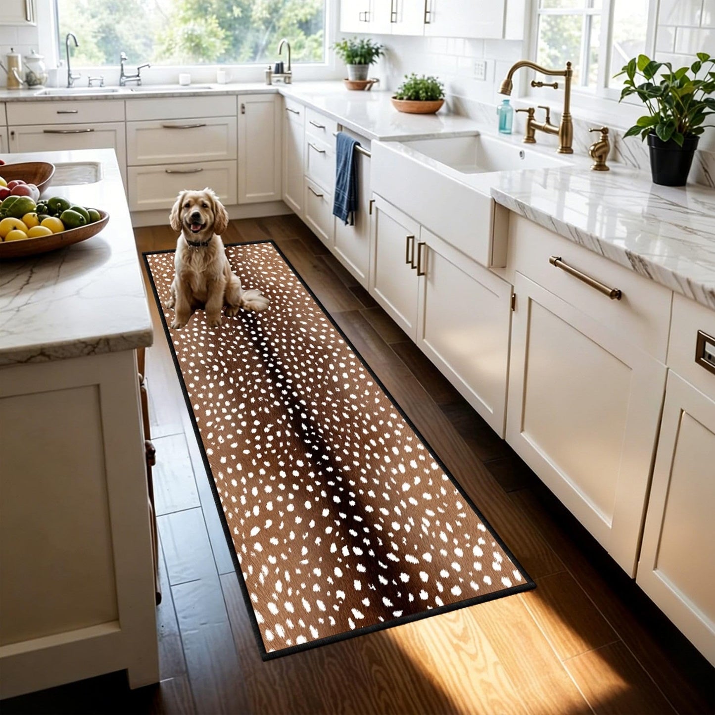 CRJMKS Deer Hide Runner Rug,1.3x7ft,Faux Fur Animal Skin Print Washable Hallway Rug,Farmhouse Western Long Kitchen Sink Rugs and Mats for Laundry Room Corridor Deer Carpet Low-Pile Non-Slip