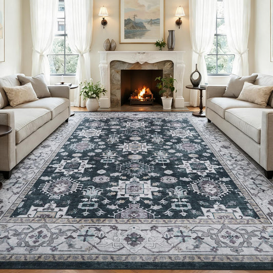 WEZVIX Washable 8x10 Area Rug for Living Room,Boho Vintage Oriental Carpet for Dining Room,Soft Low Pile Large Rug for Guestroom,Office,Kids Room,Farmhouse,Nursery,Living Room Decor