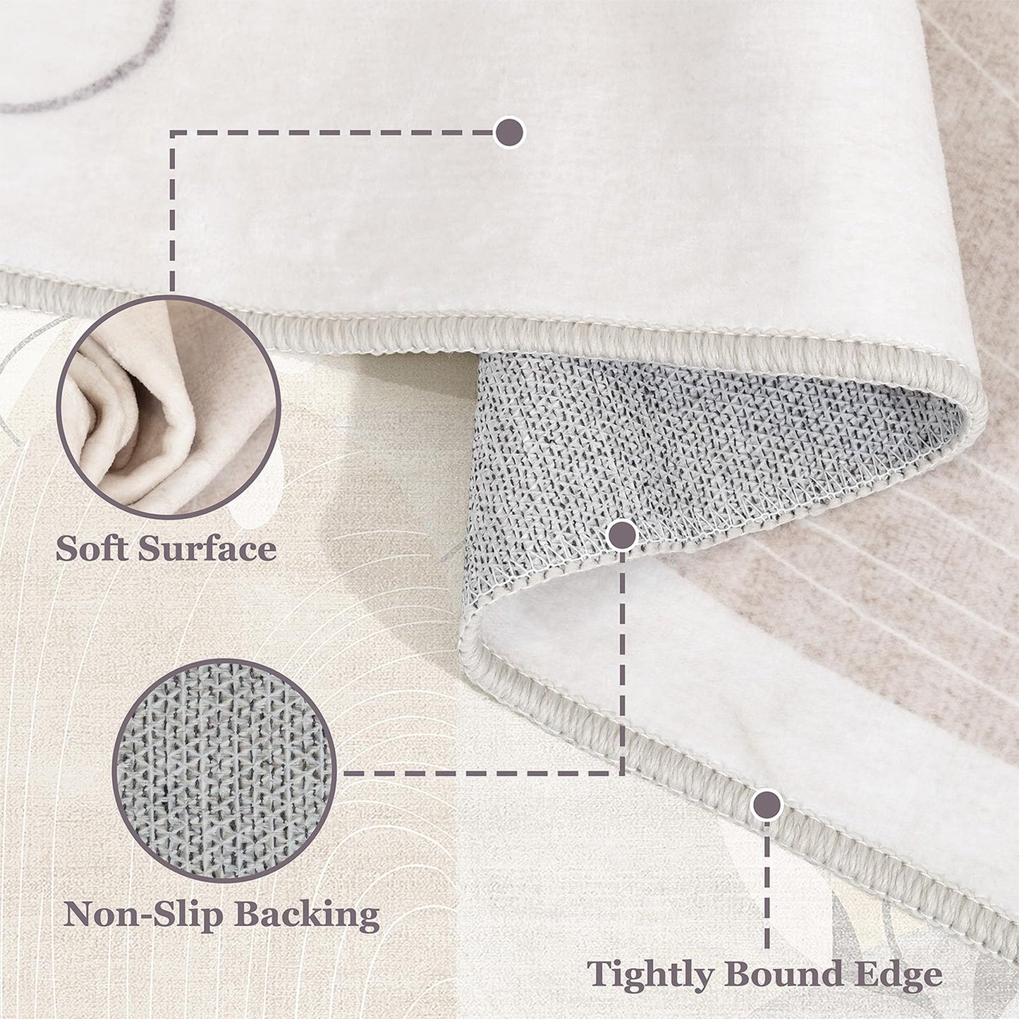 MUJOO Washable 2x6 Runner Rugs for Kitchen Hallway Bedside Bathroom Laundry Room Bedroom,Boho Long Area Rug Non Slip Carpet Throw Rug Mid Century Modern Abstract Botanical Geometric Neutral Beige
