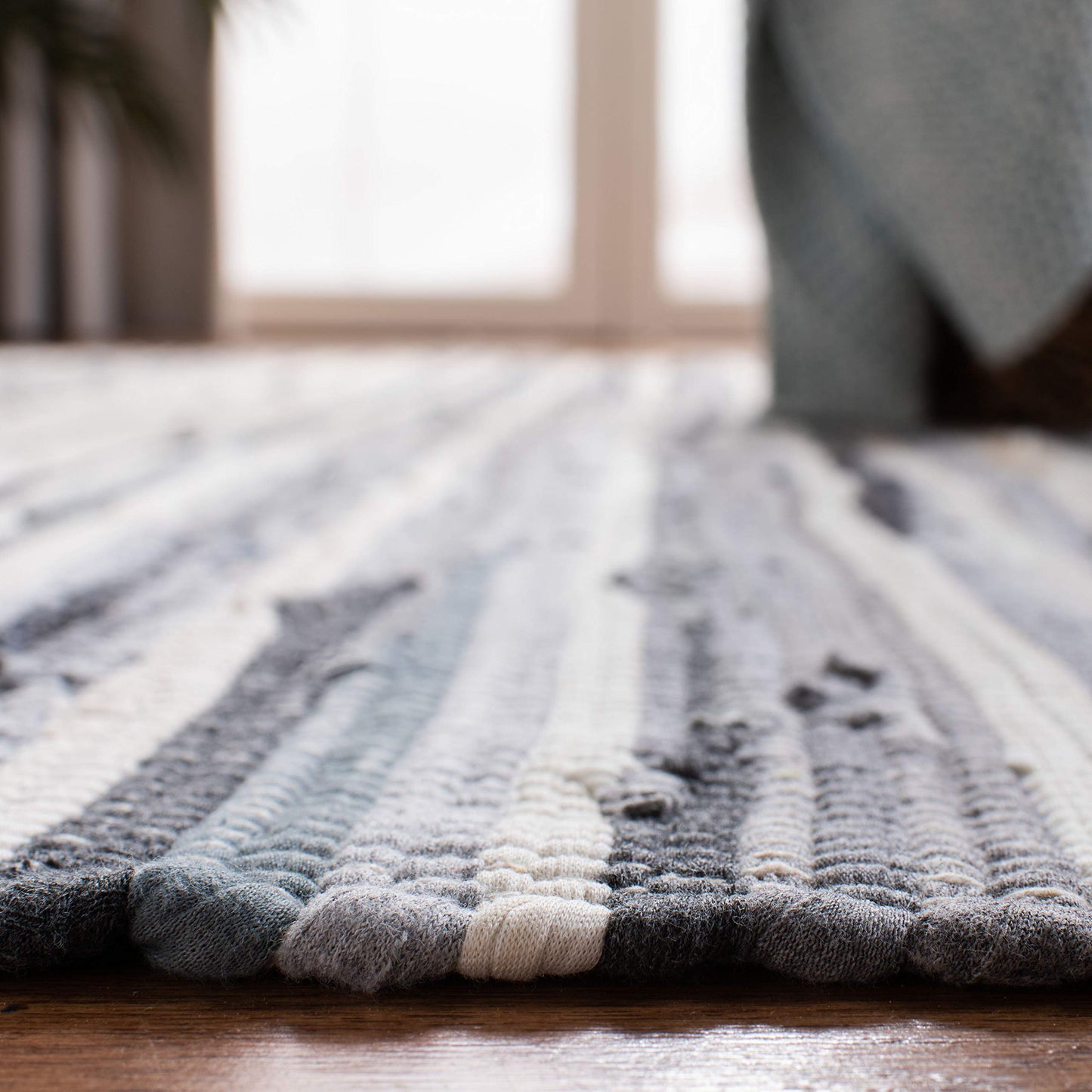 SAFAVIEH Rag Rug Collection Runner Rug - 2'3" x 12', Ivory & Grey, Handmade Boho Stripe Cotton, Ideal for High Traffic Areas in Living Room, Bedroom (RAR126A)