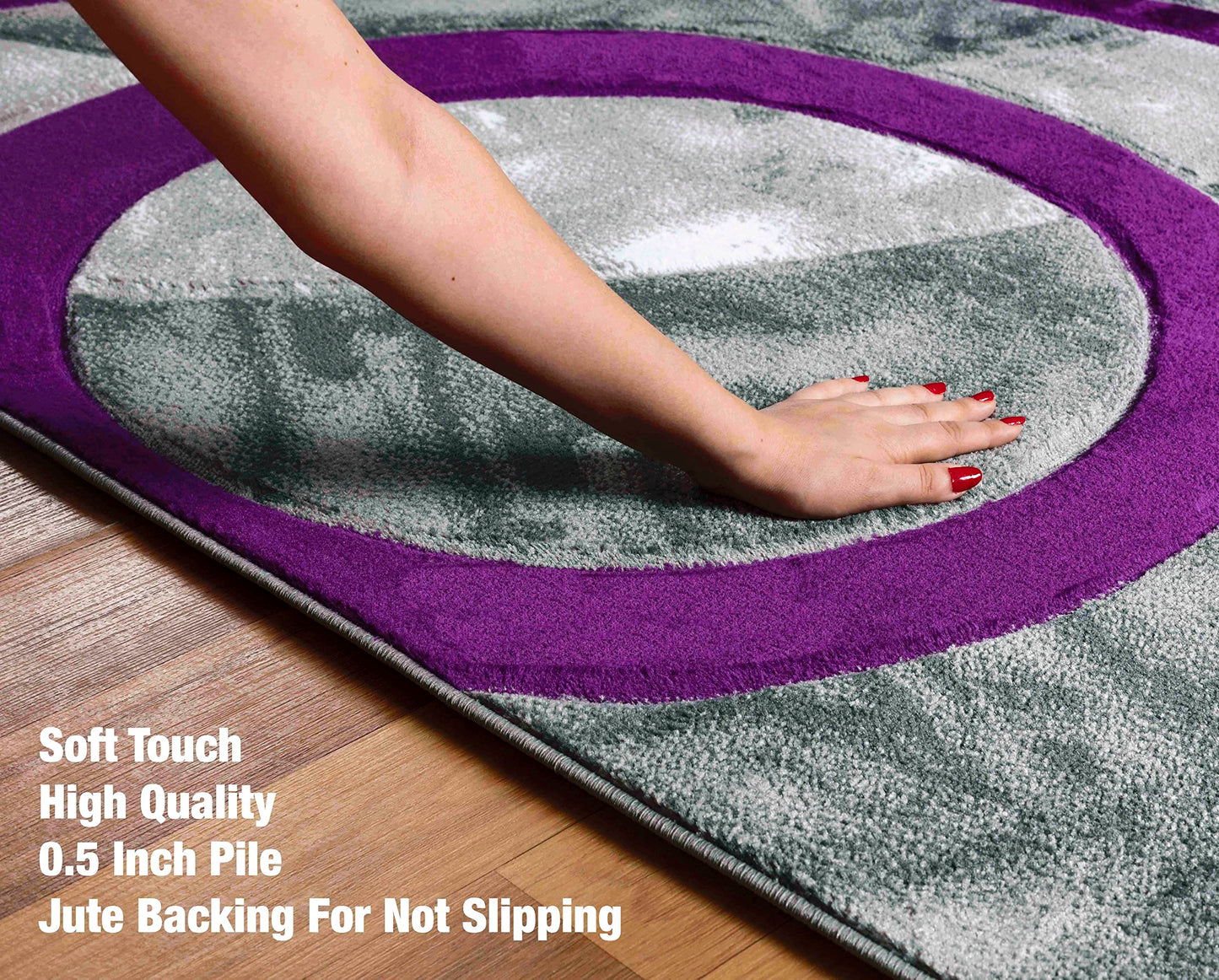 GLORY RUGS Area Rug Modern 4x6 Purple Circles Geometry Soft Hand Carved Contemporary Floor Carpet Fluffy Texture for Indoor Living Dining Room and Bedroom Area