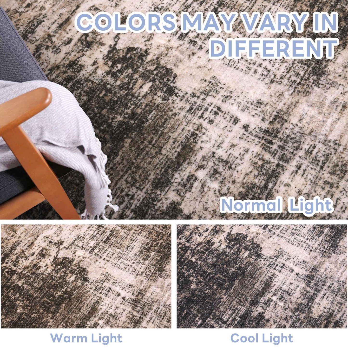 IOHOUZE Abstract Area Rugs 6x9 Ft Washable Rugs for Living Room, Non Slip Dining Room Rug, Printed Faux Wool Rugs for Bedroom, Floor Carpet for Office Nursery Playroom, Brown/Rust