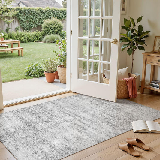 ELLIUNE 3x5 Area Rugs Living Room: Washable Non Slip Soft Abstract Gray Rugs for Bedroom Dining Deor, Low Pile Stain Resistant Indoor Carpet for Farmhouse Nursery Office Kid & Pet Friendly