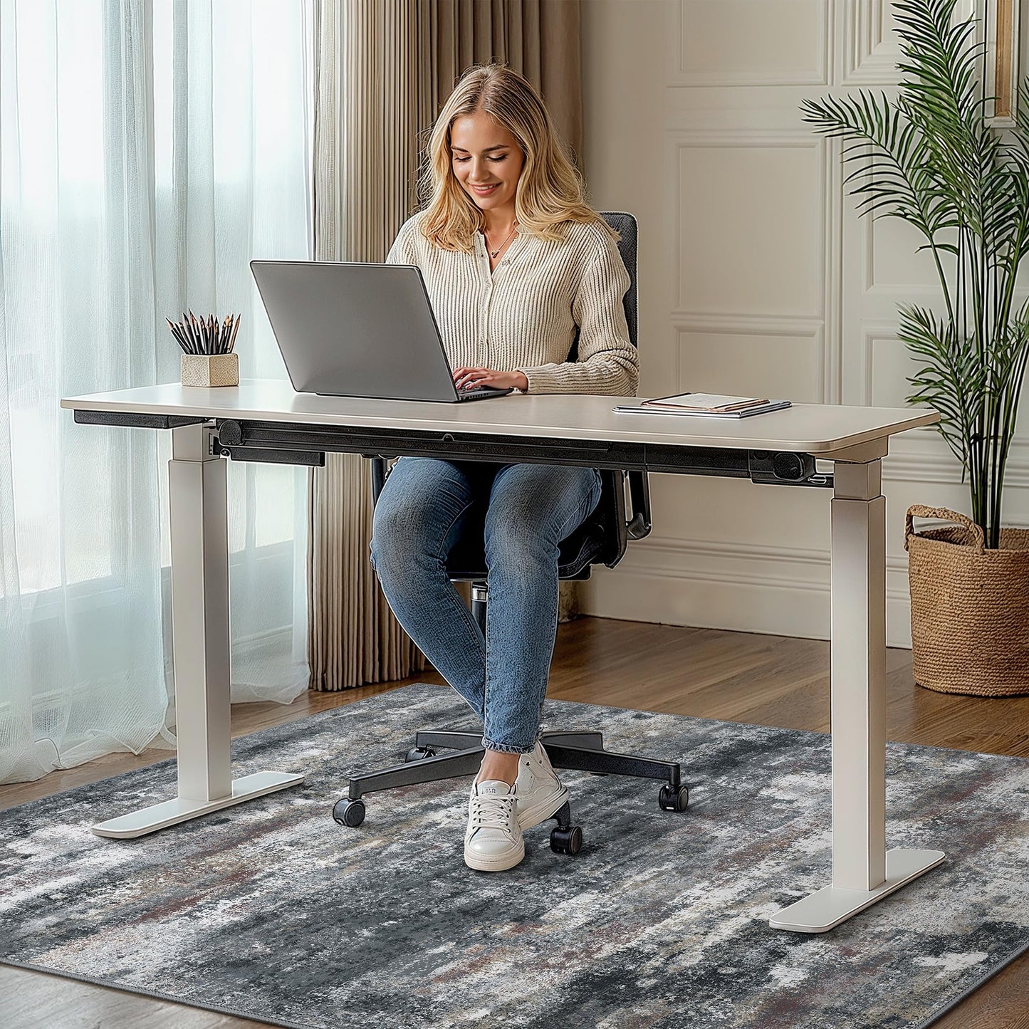 Office Chair Mat for Hardwood Tile Floor, Abstract 36"X 48" Desk Mats for Office Chair on Rolling Chairs Carpet, Desk Anti-Slip 1/5" Thick Rug for Computer Chair, Thin Low-Pile Floor Mat, Dark Gray