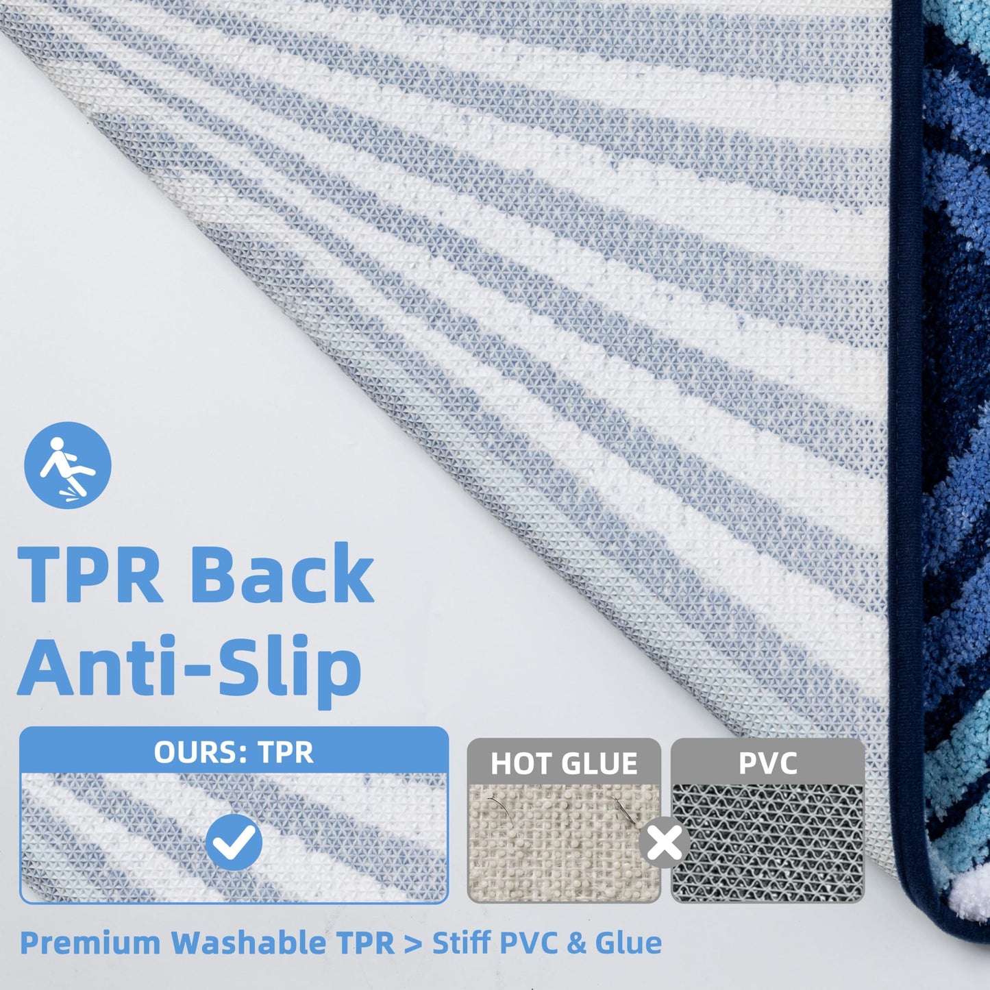 Cevolyn Funky Blue Bathroom Rug, Absorbent Non Slip High Pile Tufted Bath Mat with 3D Striped Pattern, Plush Microfiber Shower Rug for Bathroom Sink, Tub, Machine Washable, 16"x24"