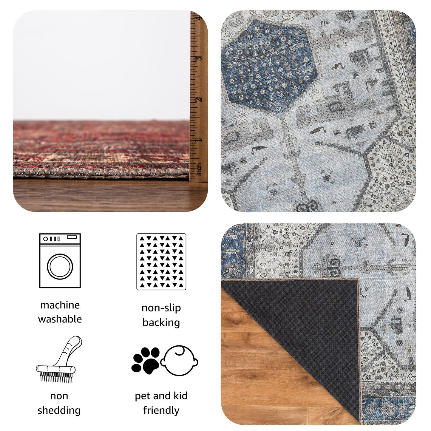 Keen Home Design 10x14 Rug - Machine Washable Area Rug with Non-Slip Backing, Ideal for Living Room, Dining Room, Bedroom - Vintage, Easy Clean, Durable, Low Pile Rug - (9'7" x 14')