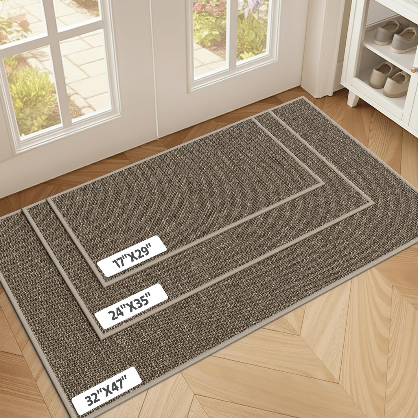 StepAura Indoor Door Mats 32"x47" Door Mat Indoor Entrance Resist Dirt Inside Washable Non Slip Entry Rugs for Entryway, Brown