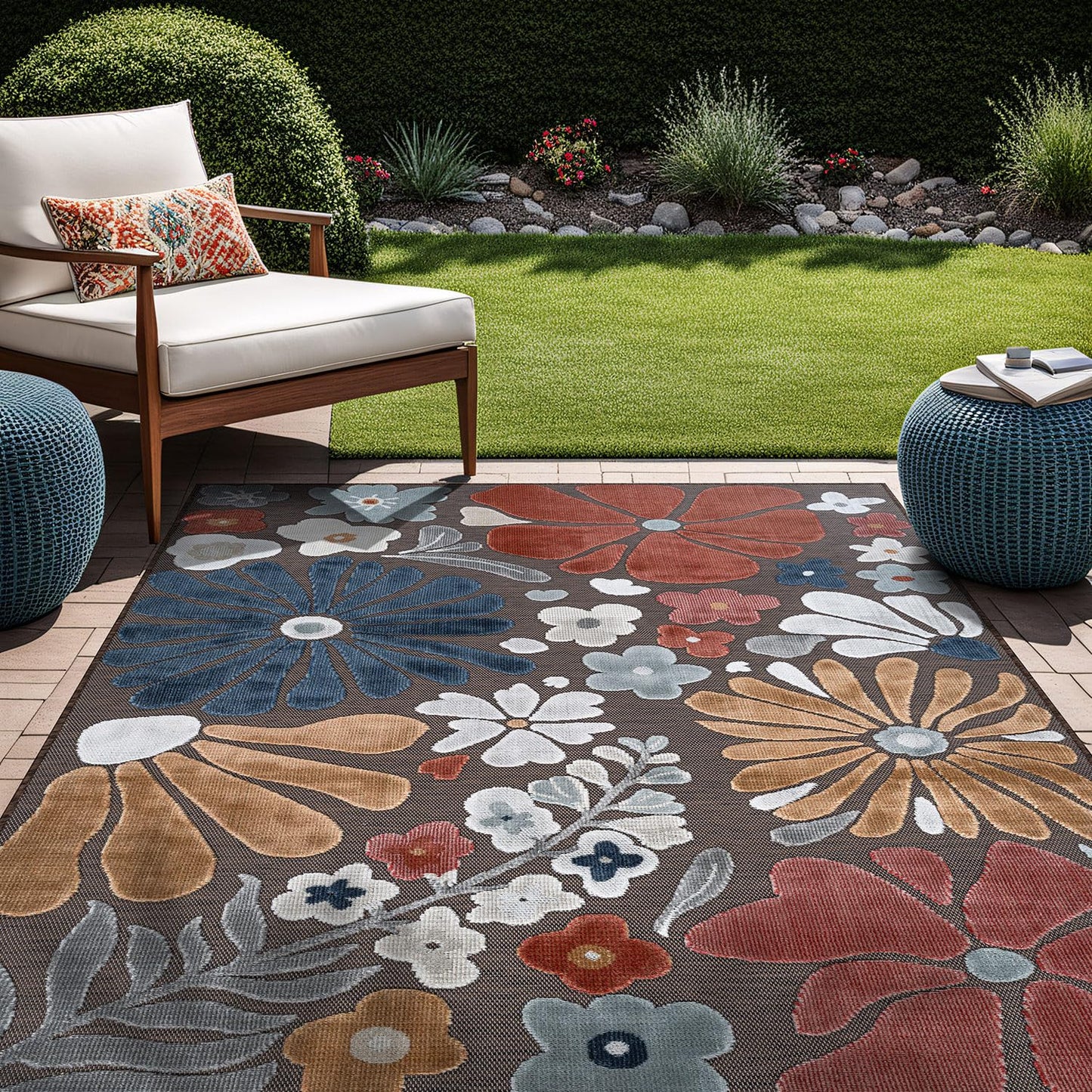 Beverly Rug Outdoor Rug 8x10 Modern Floral Tropical Area Rugs for Outdoor and Indoor Patio Easy to Clean Non Shedding Living Room Porch Garden Washable Outside Carpet (8 x 10 Terracotta)