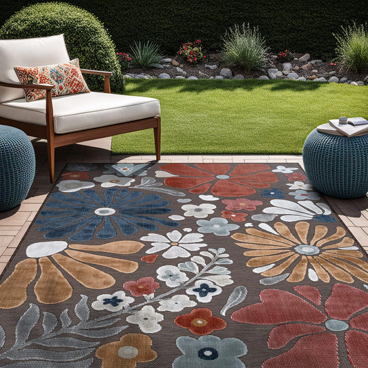 Beverly Rug Outdoor Rug 8x10 Modern Floral Tropical Area Rugs for Outdoor and Indoor Patio Easy to Clean Non Shedding Living Room Porch Garden Washable Outside Carpet (8 x 10 Terracotta)