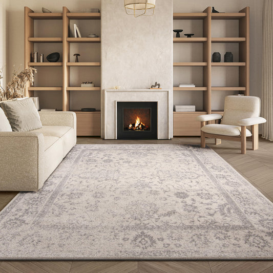 SAFAVIEH Area Rug 8x10 - Adirondack Collection - Large - Ivory & Silver, Distressed Vintage Floral Design, Non-Shedding & Easy to Clean, Ideal for Living Room, Bedroom, Dining Space (ADR109C)
