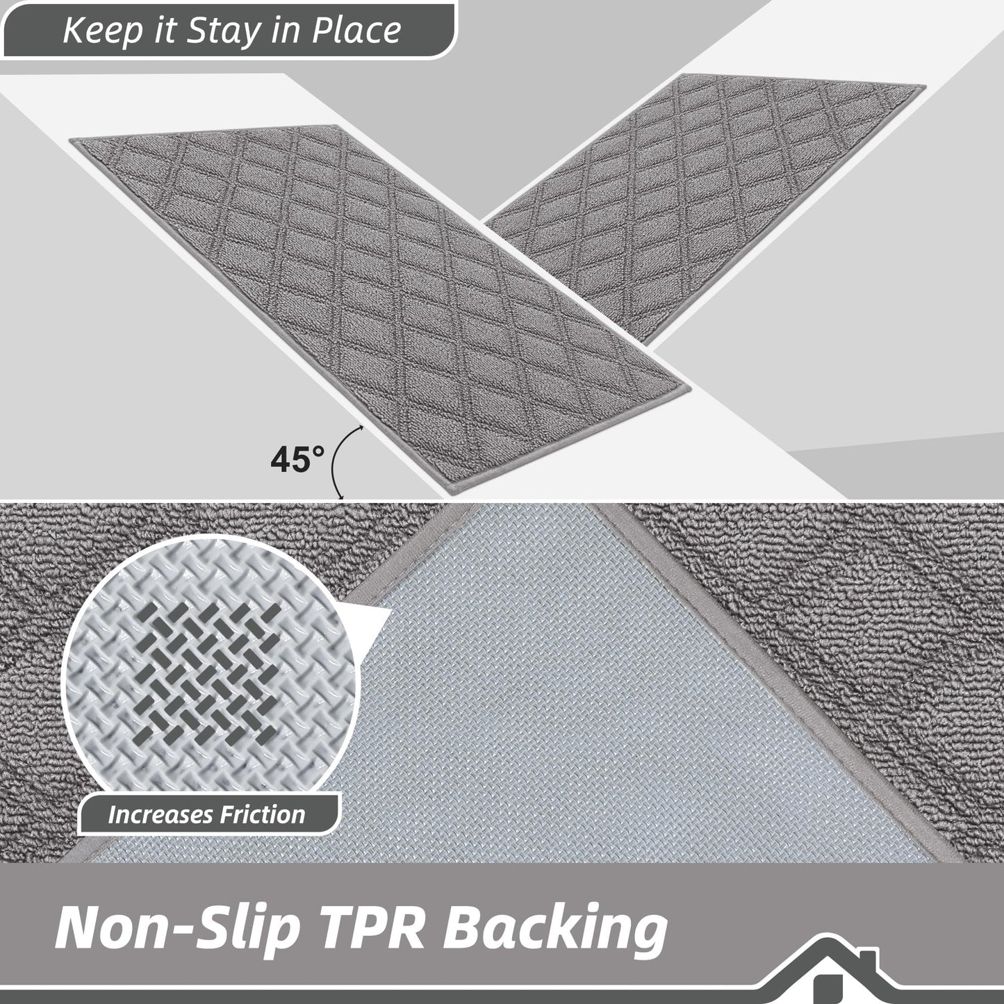 BEQHAUSE Dirt Trapper Door Mat 20" x 32", Non-Slip Washable Doormats Welcome Mat, Trap Dirt and Absorbent Entrance Mat, Low Profile Floor Mats for Front Back Door, Entryway, Grey