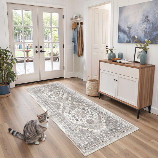 zesthome Runner Rug 2x5 - Stain Resistant Machine Washable Rug, Non Slip Vintage Hallway Runner Rugs, Low Pile Lightweight Runners for Kitchen, Entryway and Corridor