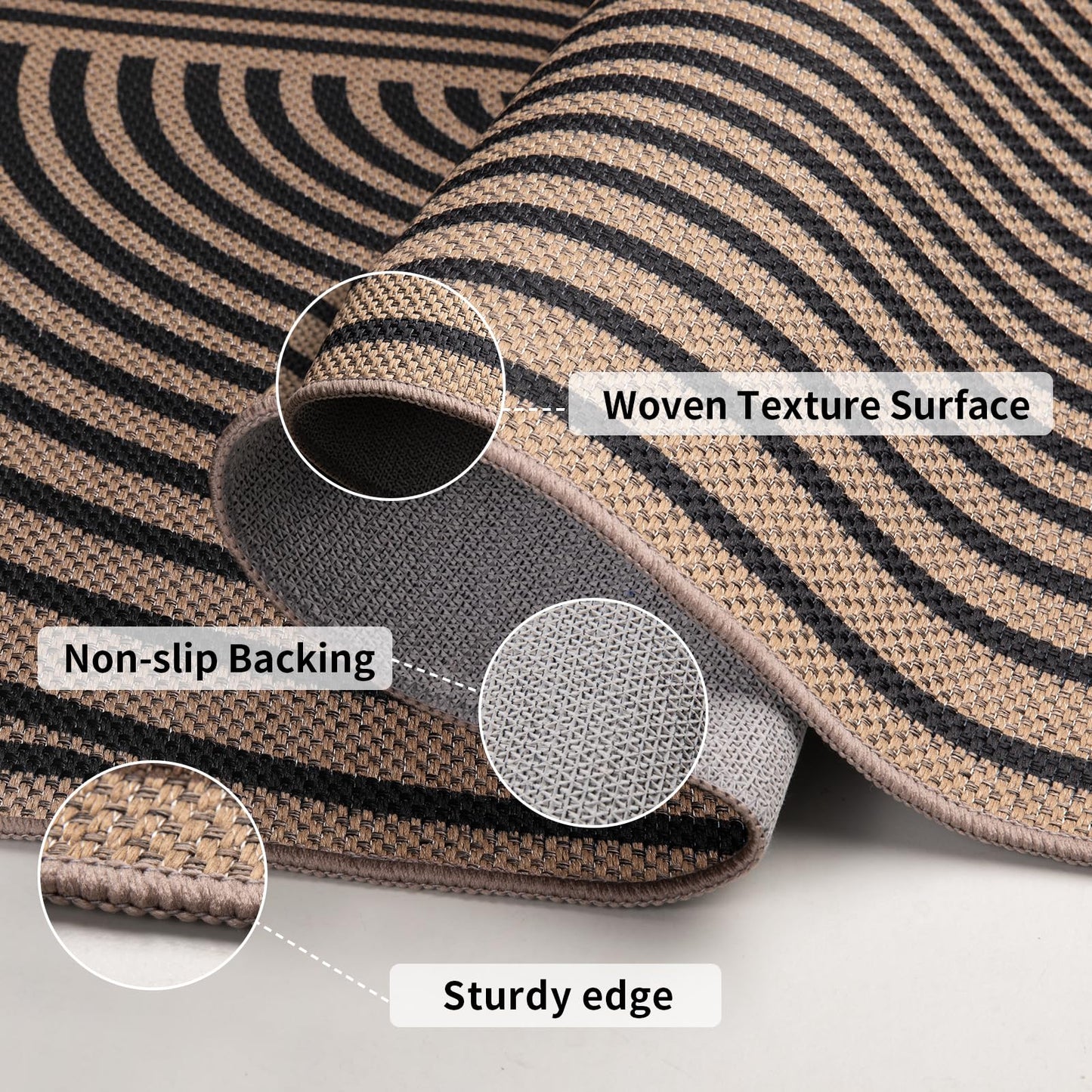 Tangsoo Modern Rainbow Round Rug 4ft Easy Jute Washable Rugs Ultra Thin Black Indoor Outdoor Rug Circle Farmhouse Mat Non Slip Round Carpet for Bedroom Kitchen Entryway Patio