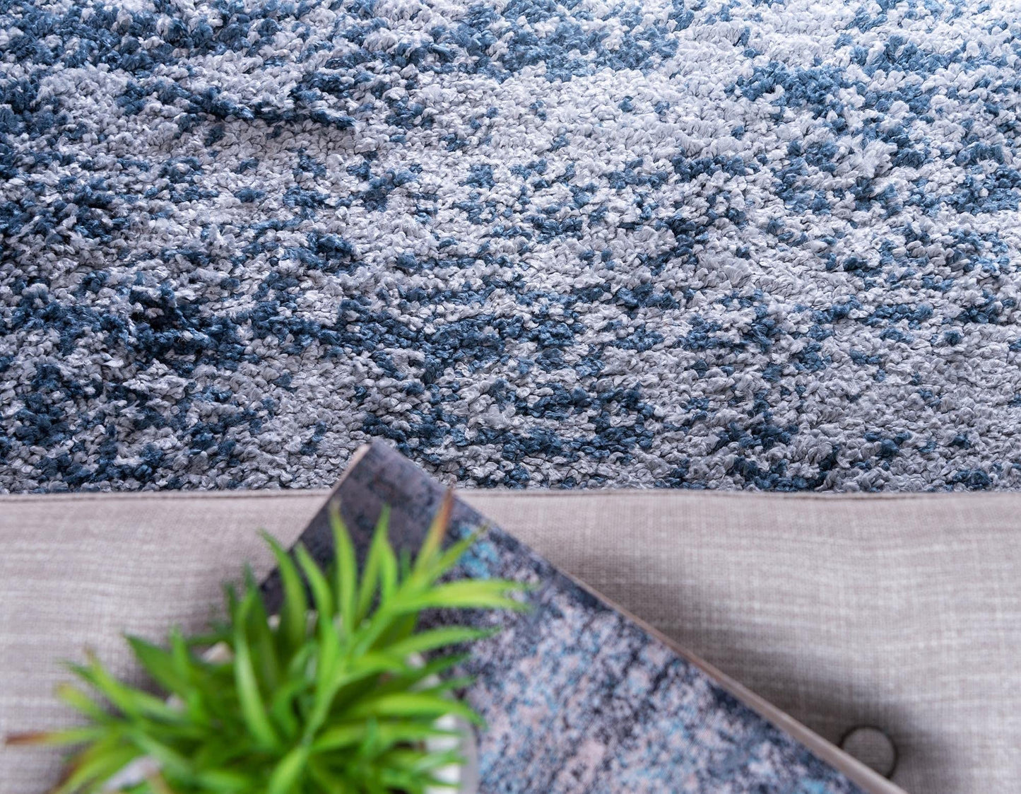 Rugs.com Athena Shag Collection Rug – 8' Square Blue Shag Rug Perfect for Living Rooms, Kitchens, Entryways
