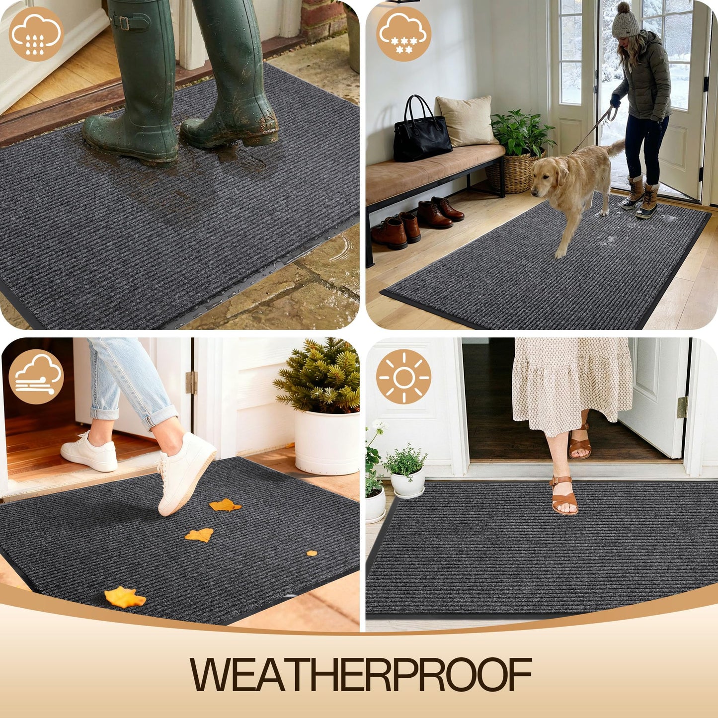 Amyracel Front Door Mat Indoor Outdoor Entrance, 36" x 72" Heavy Duty Commercial Floor Mat, All-Season Waterproof Rubber Back Doormat for Entryway, Fade Resistant, Low Profile, Easy Clean