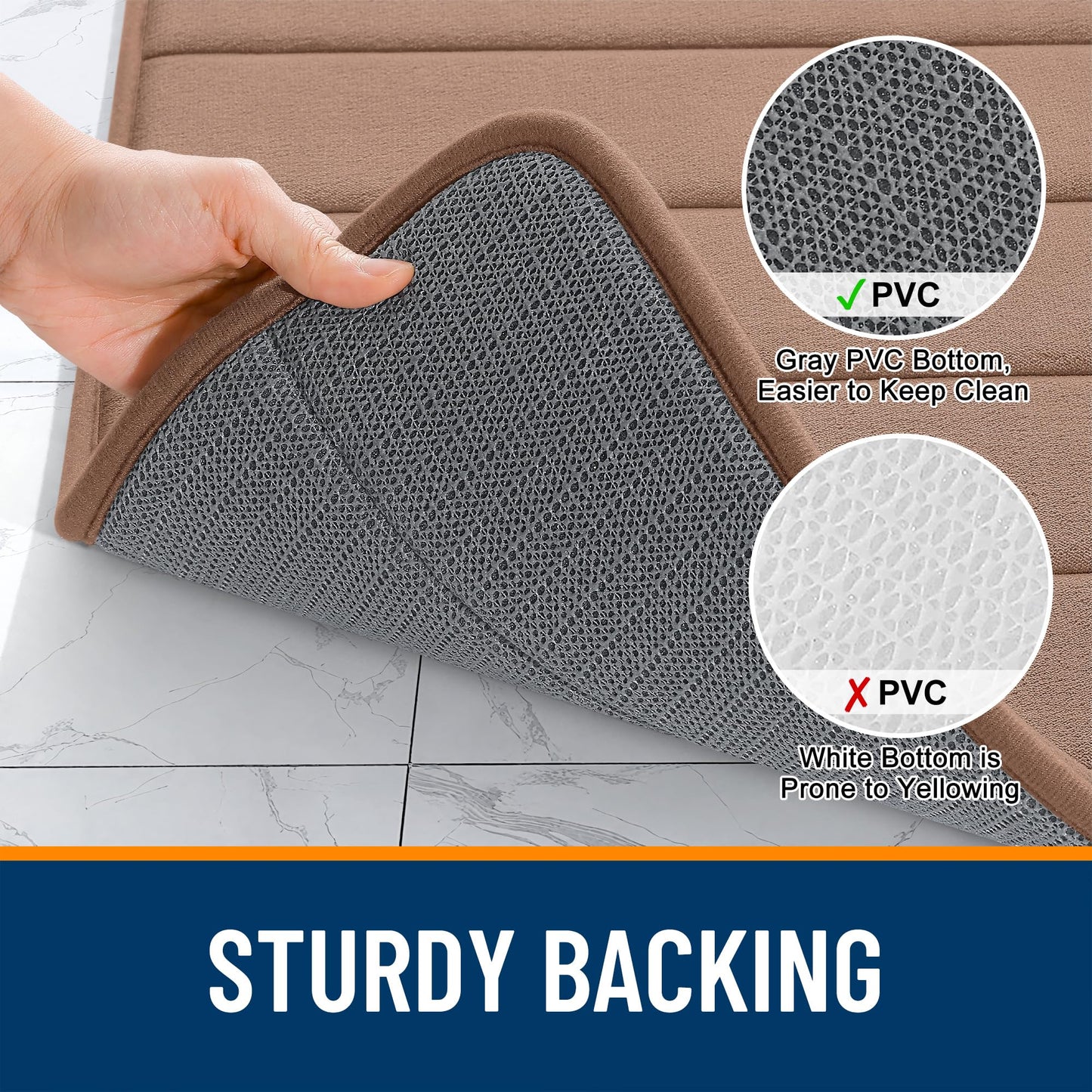 OLANLY Memory Foam Bath Mat 59x35, Super Soft Absorbent Bathroom Rugs, Quick Dry, Machine Washable Shower Floor Rugs, Bathmat Carpet, Bathroom Home Decor Accessories, Mocha
