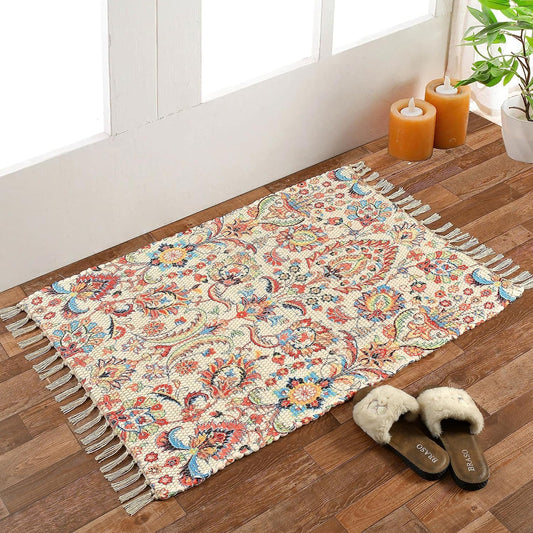 Brunchy Sustainable Printed Modern Dhurrie/Rugs/Carpet upcycled from Scrap Fabric for Living Room/Bedside Runner for Enhanced Decor (2x3 feet)