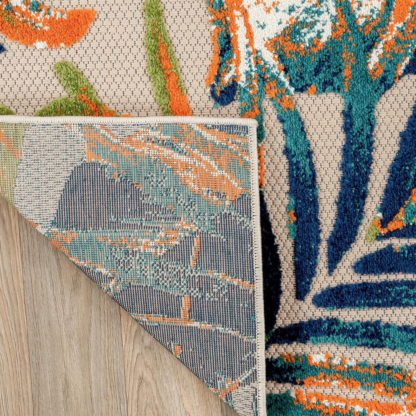 Rugshop Tropical Floral Leaves Indoor/Outdoor Area Rug Durable Polypropylene, Non-Shedding, Easy to Clean, Perfect for Patio, Backyard, Deck and Outdoor Lounge, High Traffic Areas, 7'10" x 10'