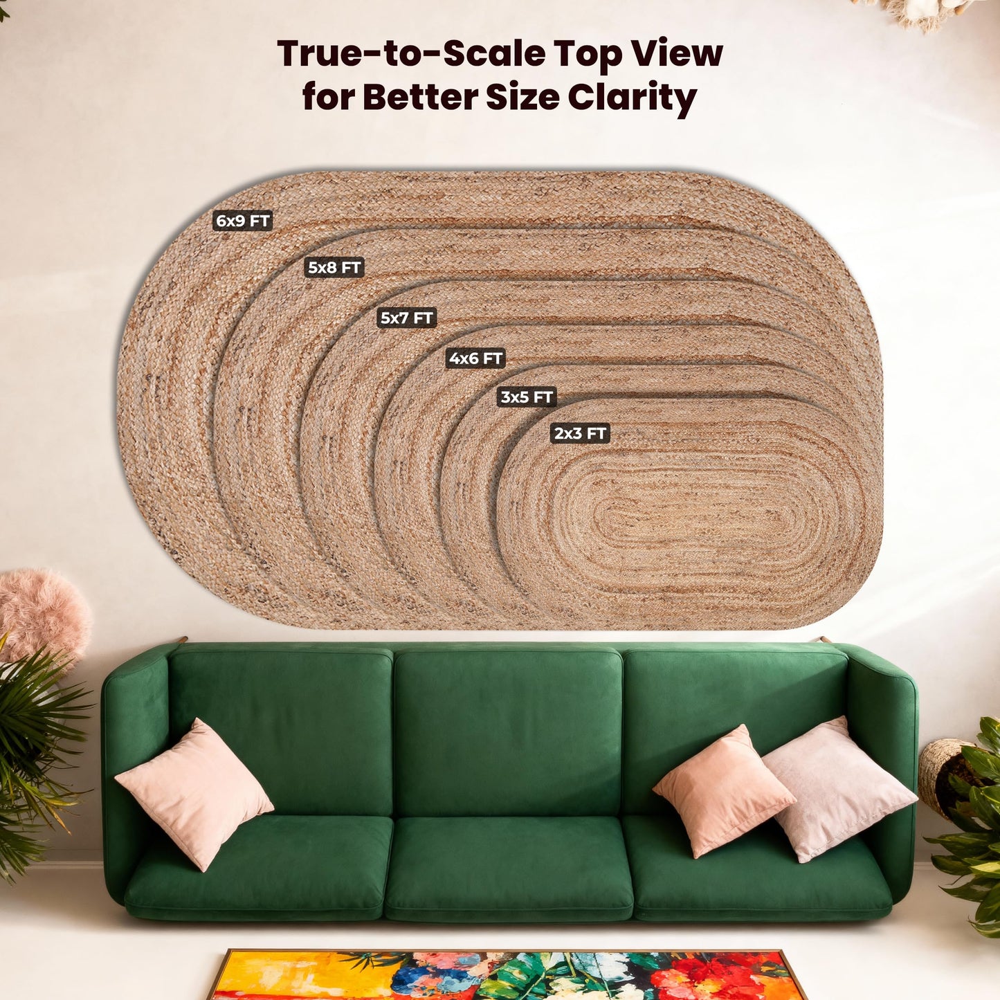 Craft Trade Oval Jute Area Rug for Living Room Bedroom Outdoor Boho Small Hallway Indoor Braided Woven Reversible Sisal Rugs 2x3 Ft Natural
