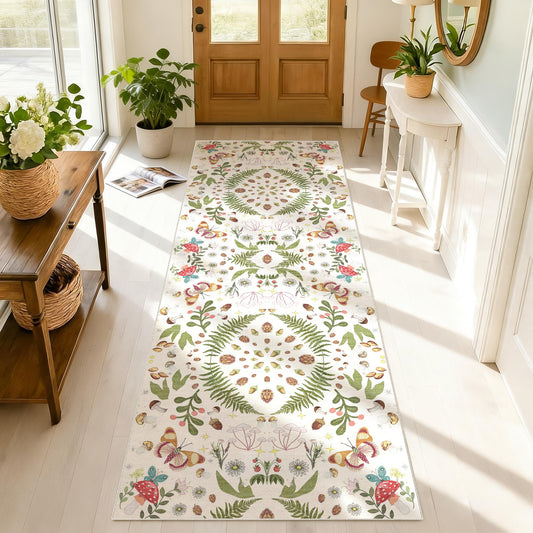 2x6 Washable Runner Rug for Hallways: Non Slip Kitchen Floor Mat Vintage Butterfly Farmhouse Soft Low Pile Indoor Carpet for Entryway Bedroom Laundry Perfect for High-Traffic（Beige，2x6）