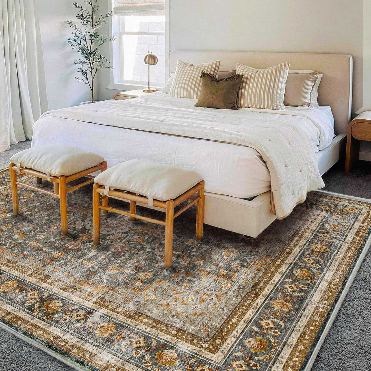 CHAMPLANT Washable Area Rug 8'x10' Retro Boho Design Non-Shedding Non-Slip Easy Care Ideal for High Traffic Areas in Living Room Bedroom Office Coffee Table Kitchen Large Carpet